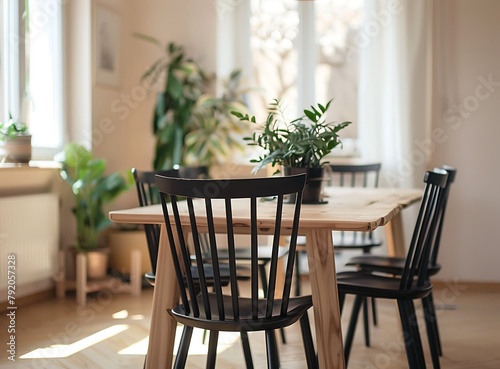 Scandinavian interior dining room with stylish design