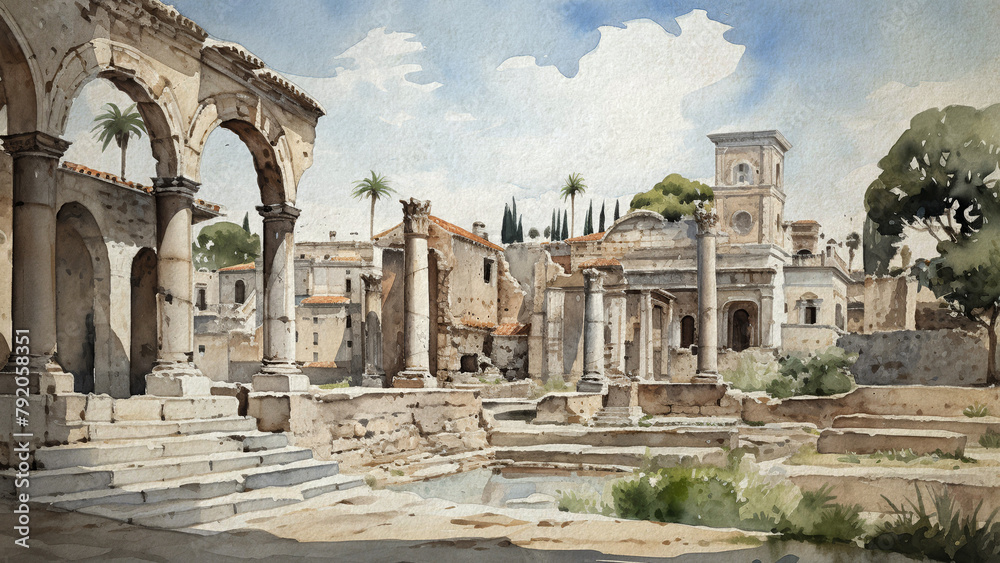 Ancient Cities Abstract Watercolor Design Ancient Cities Abstract Watercolor Design