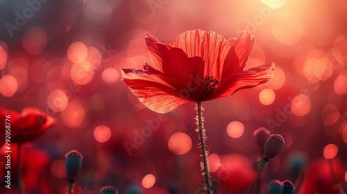 As the afternoon sun shines on a red poppy