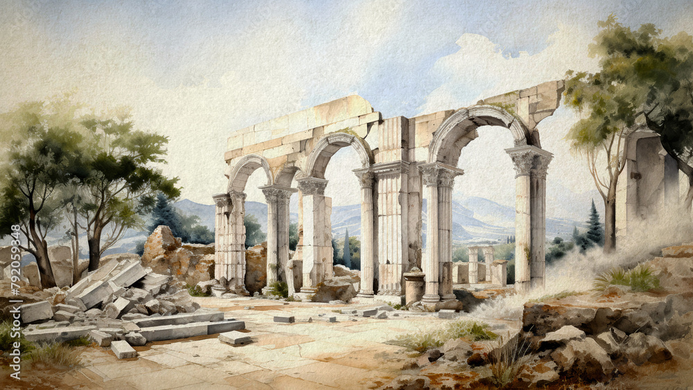 Obraz premium Ancient Cities Abstract Watercolor Design