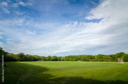 A pA grass soccer field in the middle of a forest in the city of Galway. © Saúll