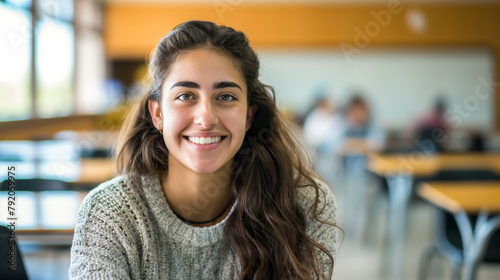 Jovem mulher a sala de aula sorrindo photo