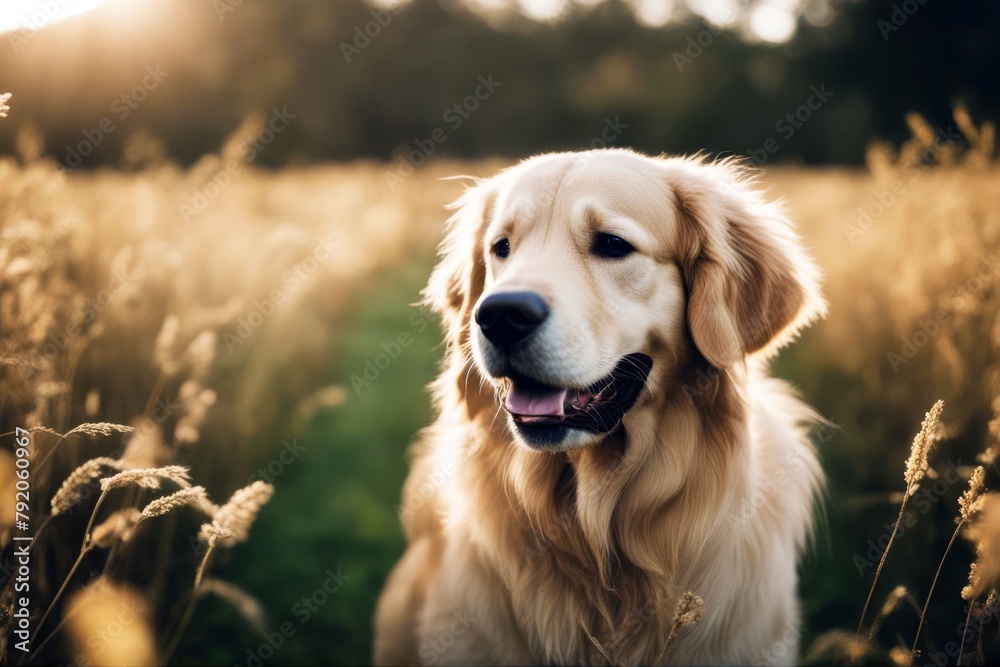 'active spring field dog retriever golden happy walking grass nature summer pet cute running animal meadow walk puppy young green park fun funny canino outside mammal friends breed playful outdoors'
