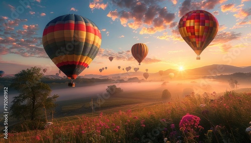 Colorful hot air balloons at sunrise © Awan