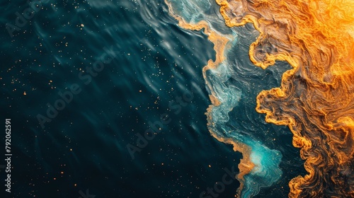 Oil contaminates water, creating a swirling pattern of pollution. photo