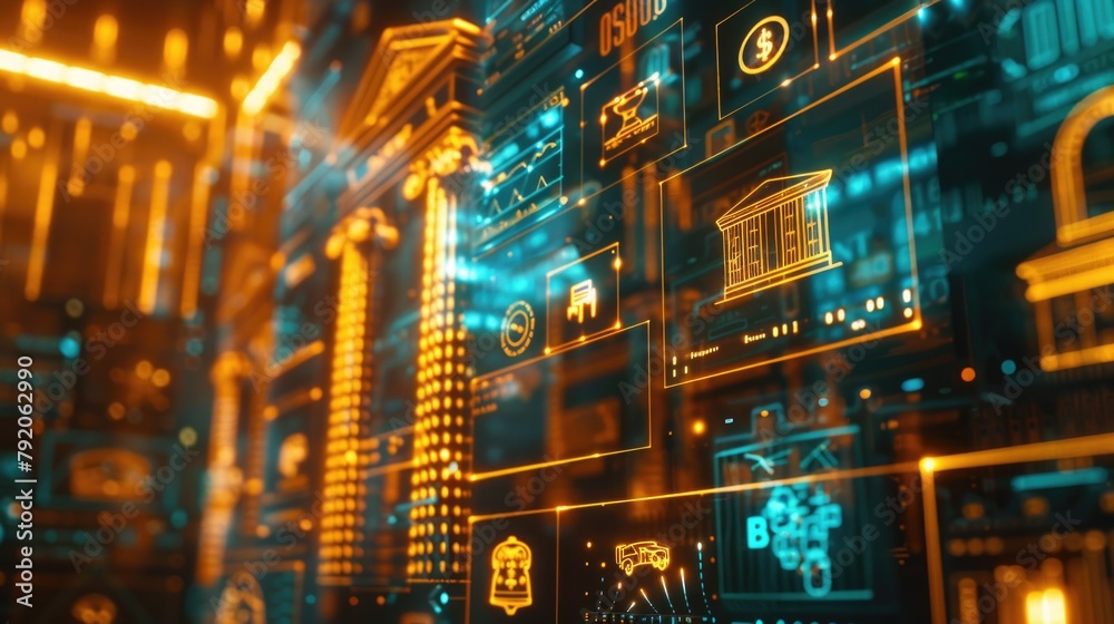 Futuristic Cybersecurity Concepts with Digital Interface and Glowing Icons Futuristic Cybersecurity Concepts with Digital Interface and Glowing Icons