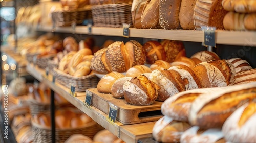 Vibrant Supermarket Bakery Cafe Interior Showcasing Assorted Breads on Shelves, Inviting Customers to Explore Artisanal Delights 