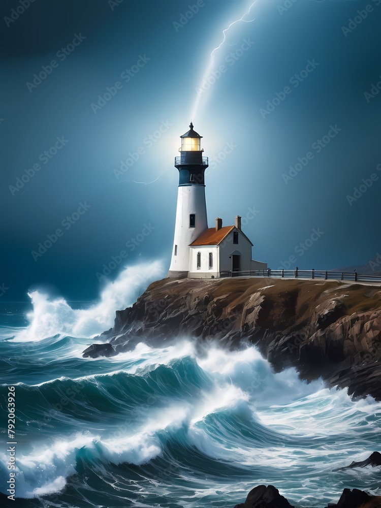 Generative AI illustration of lighthouse in the storm 
