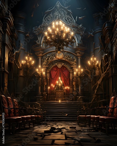 The throne in the church. 3d rendering. Computer digital drawing.