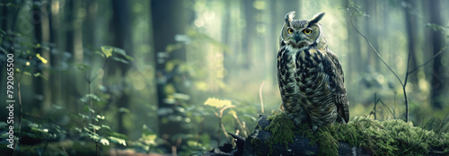 owl in the forest close-up. Selective focus photo