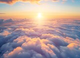 Sunrise over the clouds, aerial view, high resolution photography, stock photo