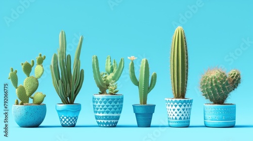 An eye catching blue flower pot showcasing vibrant cacti or succulents adding a touch of exotic charm with these decorative elements of nature photo