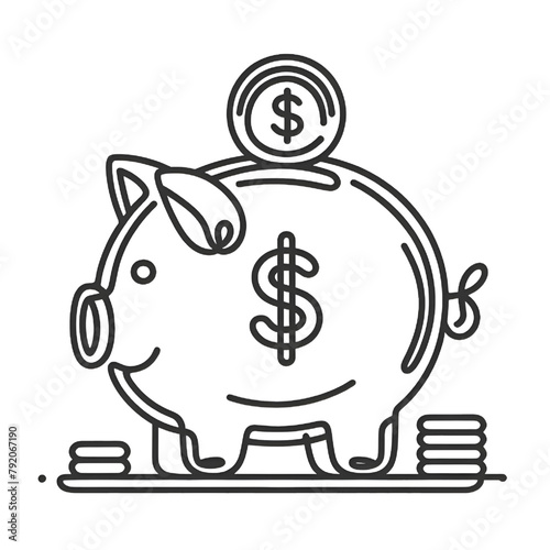 One continuous line drawing of piggy bank. Safe money symbol and business finance concept in simple linear style High quality and isolated on a white background