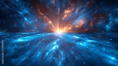 Beam of blue light with a starburst pattern on an abstract background