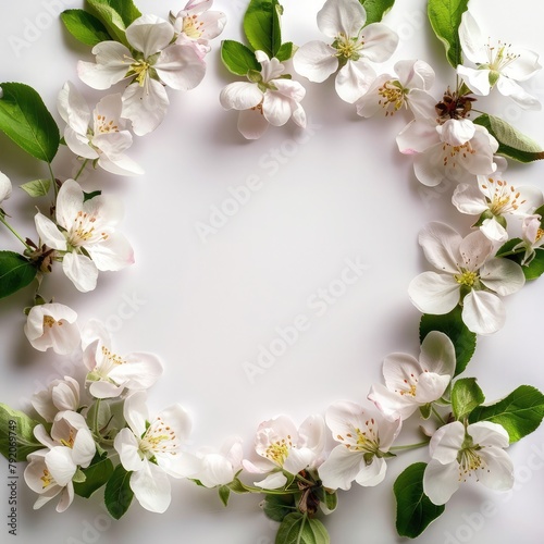 Springtime Bloom: Fresh Apple Blossoms Encircling a Blank Space © Ammar