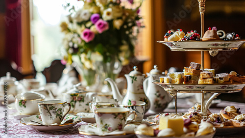 Wallpaper Mural Elegant table setting for tea party with cakes and cupcakes in English manor. Vintage style. Torontodigital.ca