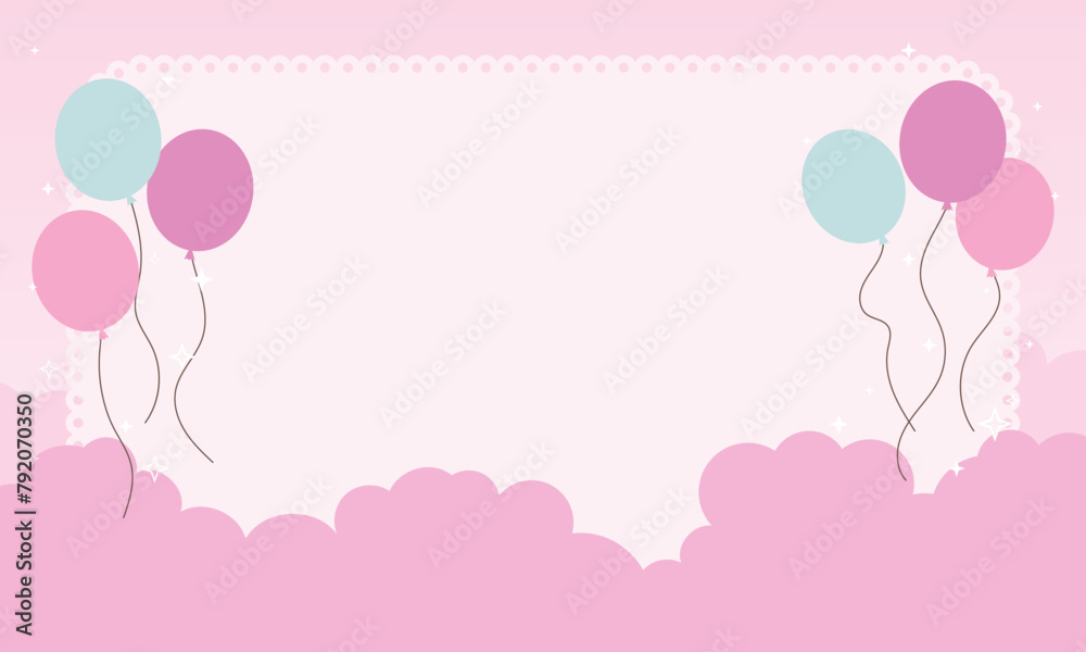 Cute kawaii pink birthday and invitation greeting poster and banner background Cute kawaii pink birthday and invitation greeting poster and banner background