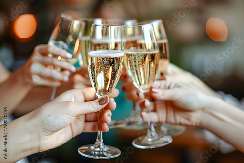 Champagne Sparkling wine Prosecco is poured into Glasses afterward and toasted Digital Art Wallpaper Background Backdrop Brainstorming Cover Card photo