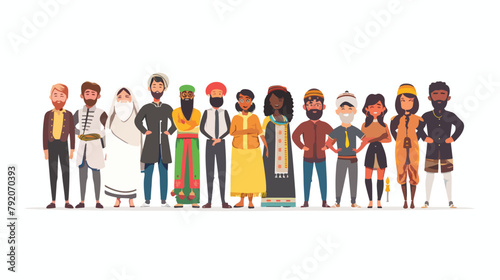 Multicultural team flat vector illustration. Unity