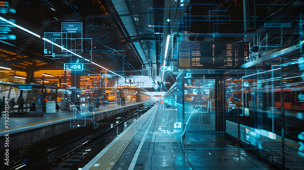 A holographic transportation hub displaying real-time schedules and routes for trains, buses, and flights.
A holographic transportation hub displaying real-time schedules and routes for trains, buses, and flights.