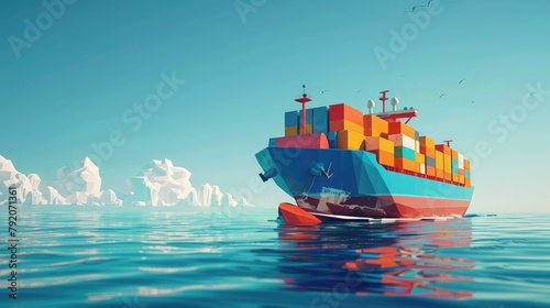 Transportation Concept, Cargo ship with colorful containers. Industrial commercial delivery and logistic services element. cartoon illustration