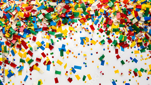 a vibrant display of colorful confetti scattered across a white background. The confetti consists of various shapes, including rectangles and squares © DigitaArt.Creative
