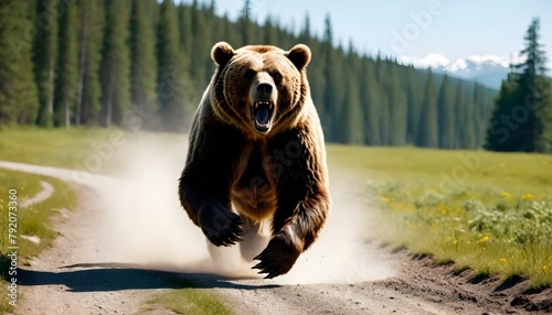 Angry bear charging, cinematic, 8k photo