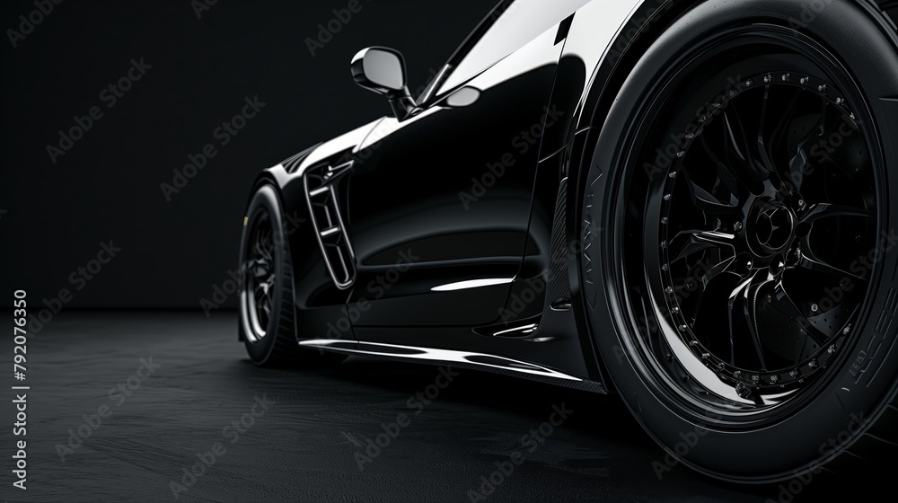 Automotive Photography, Side Profile of Car Tire on Glossy Surface, Modern Vehicle Concept,
