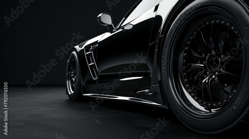 Automotive Photography, Side Profile of Car Tire on Glossy Surface, Modern Vehicle Concept,