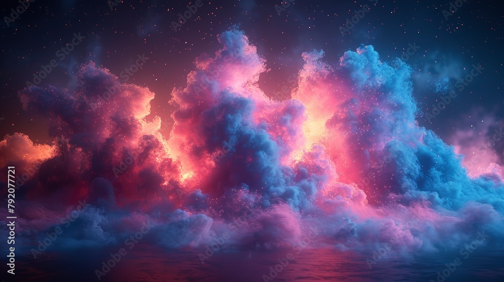 Blue and pink cloud explosion on a black background