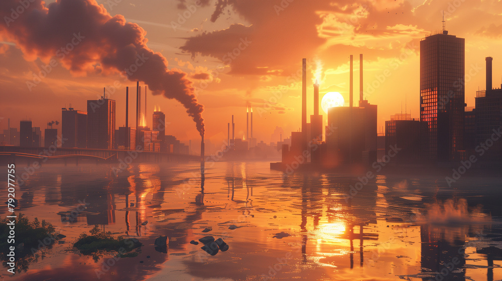 Fototapeta premium sunset over the water global warming