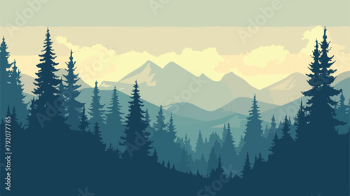 Natural silhouette of coniferous tree with panorama