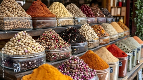 Spices on display at Istanbuls vibrant spice market in Turkey. Concept Travel, Istanbul, Spice Market, Turkey, Food Market