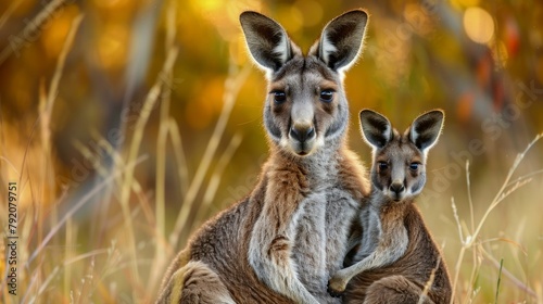 Kangaroo mother with her child in nature in high resolution and high quality © Marco