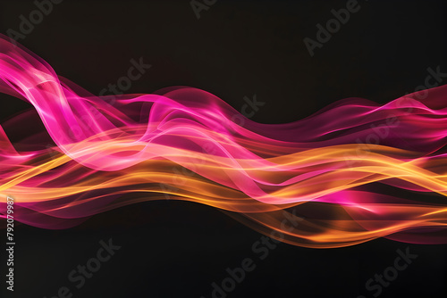 Neon waves in a mesmerizing blend of pink and yellow hues. Graceful abstract art on black background.