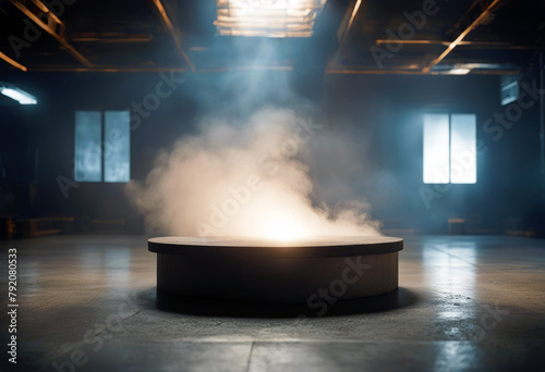 'smoke dark platform floor Storm podium Concrete poduim background abstract presentation stage advertising night spotlight dais fog illumination studio realistic pedestal empty'