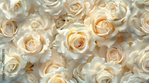 A high-resolution image capturing the soft, delicate texture of cream roses in full bloom, showcasing the intricate details and petals