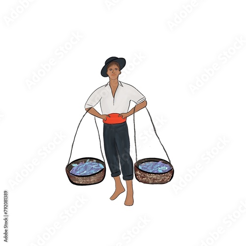 Spanish fish merchant and peddler. illustration