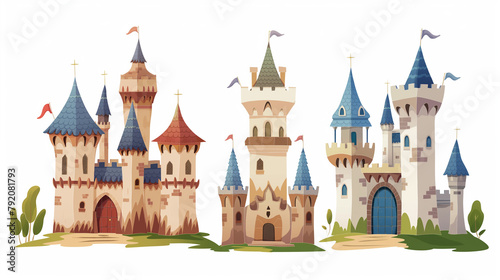 Conjunto de castelos no fundo branco - Ilustração photo