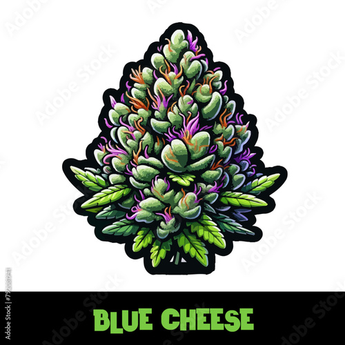 Vector Illustrated Blue Cheese Cannabis Bud Strain Cartoon
 (ID: 792081941)