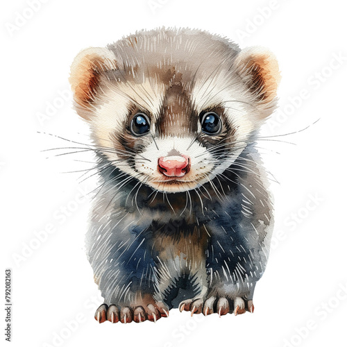 A cute little ferret with a pink nose and big eyes photo
