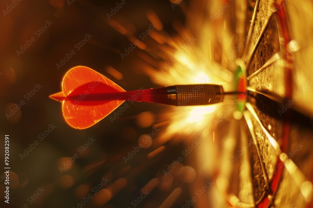 red dart hitting the center of bulls eye red dart hitting the center of bulls eye
