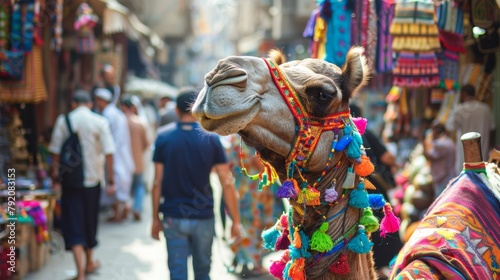 A vibrant camel's head adorned the bustling streets of Egypt. photo