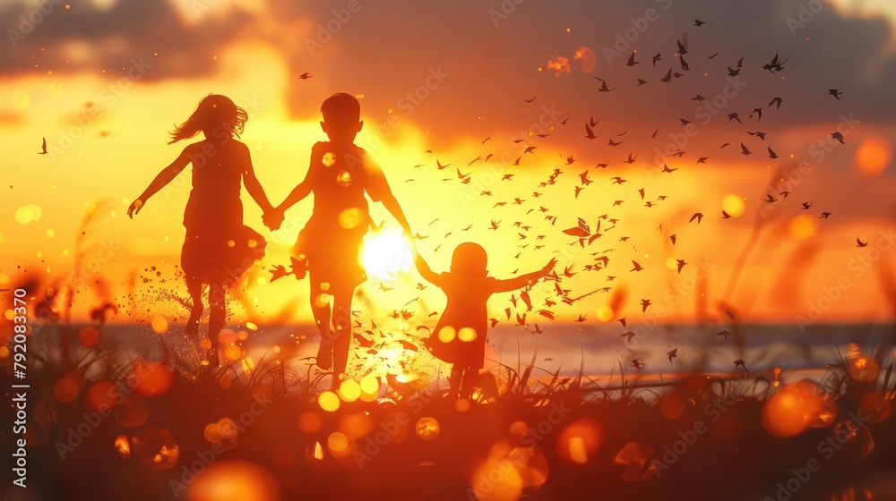Obraz premium Happy children day: celebrating joy and innocence of childhood, honoring rights and well-being of children worldwide, promoting love, care, nurturing environments for their growth and development.