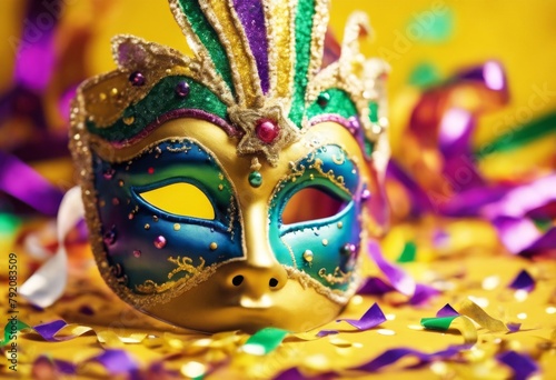 'Colorful traditional carnival background. yellow national decoration mask gras venetian celebration festival mardi confetti venice costume masque' © akkash jpg