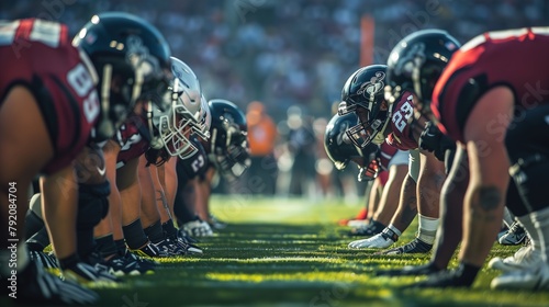 Football Players Lined Up on the Field