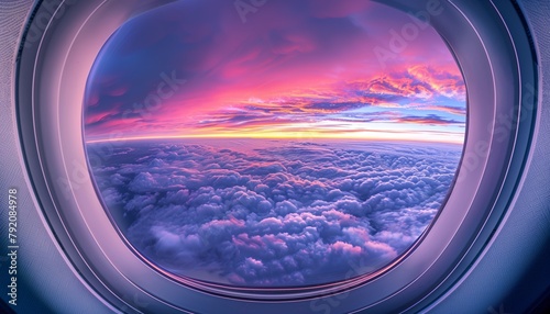 Majestic Sky Panorama  An Ultra High Definition View from an Airplane Window  Showcasing a Vibrant Tapestry of the Evening Sky.