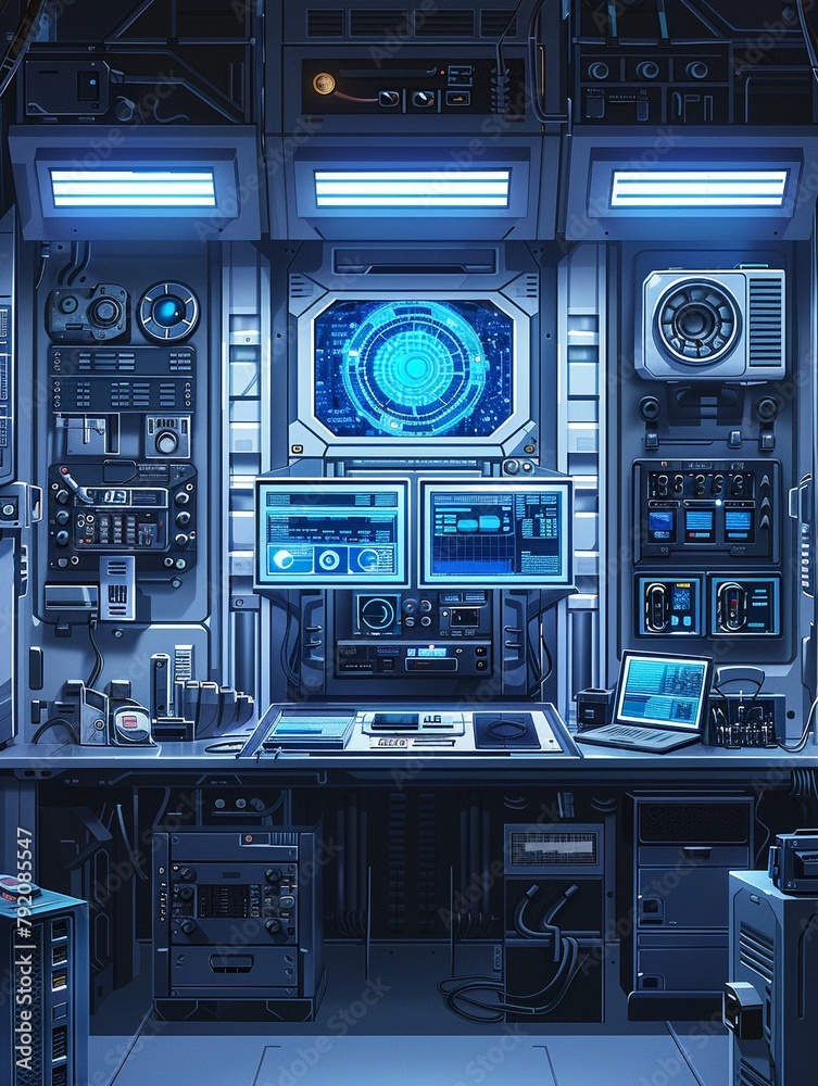 Fototapeta premium Sleek vector illustration of a hightech gadget showcase, futuristic devices on display with a clean, modern design aesthetic