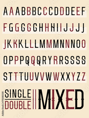 A bold caps only display letter set with 2 variations of median spurs, and alternate characters.
