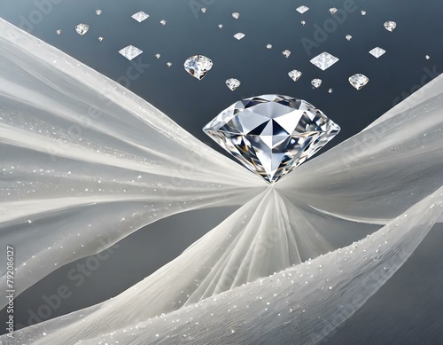 輝くダイヤモンドの光と装飾的な白い波カーブプレミアム感を演出する背景壁紙 photo